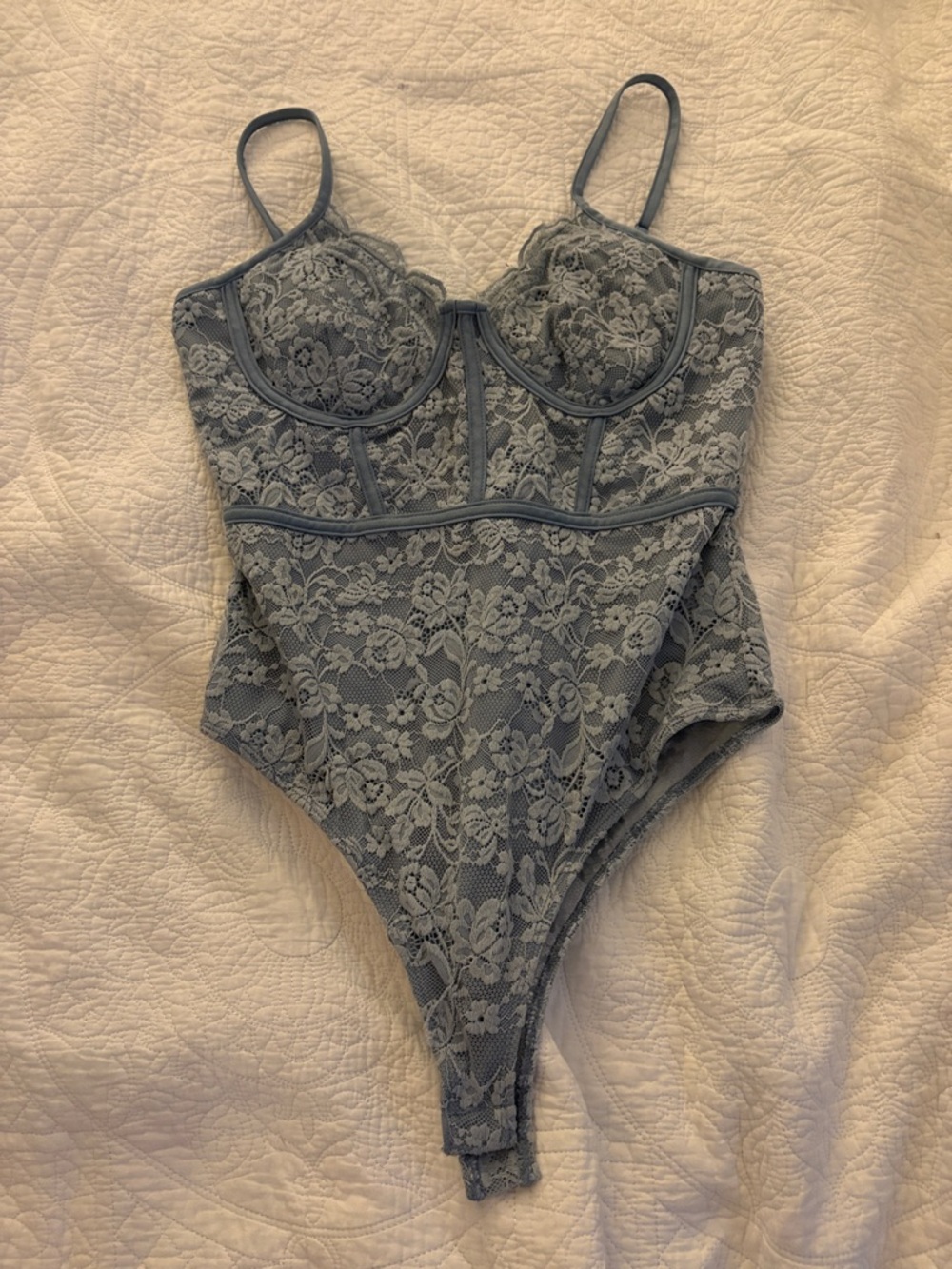 Lace Underwire Bodysuit in Slate Blue